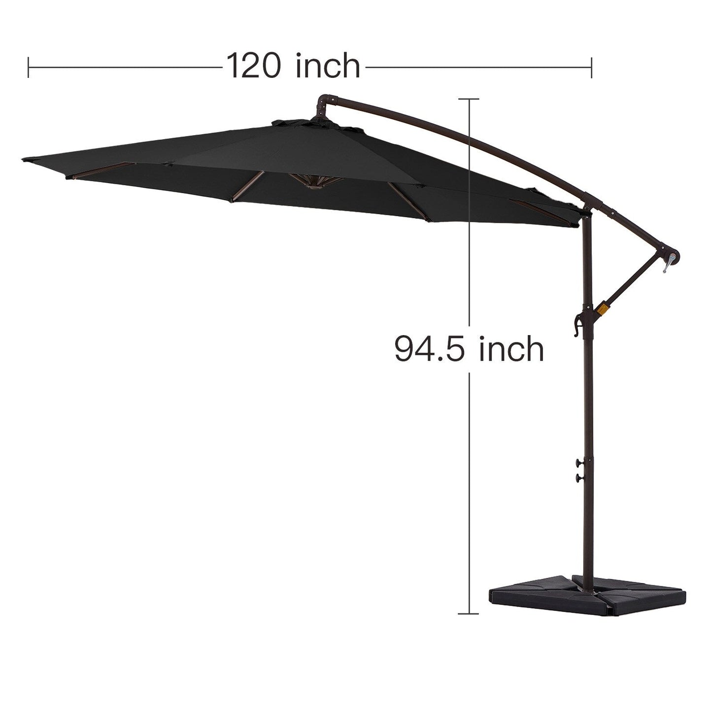 Parasol cantilever en acier de 3 mètres avec levier de manivelle et base lestée
