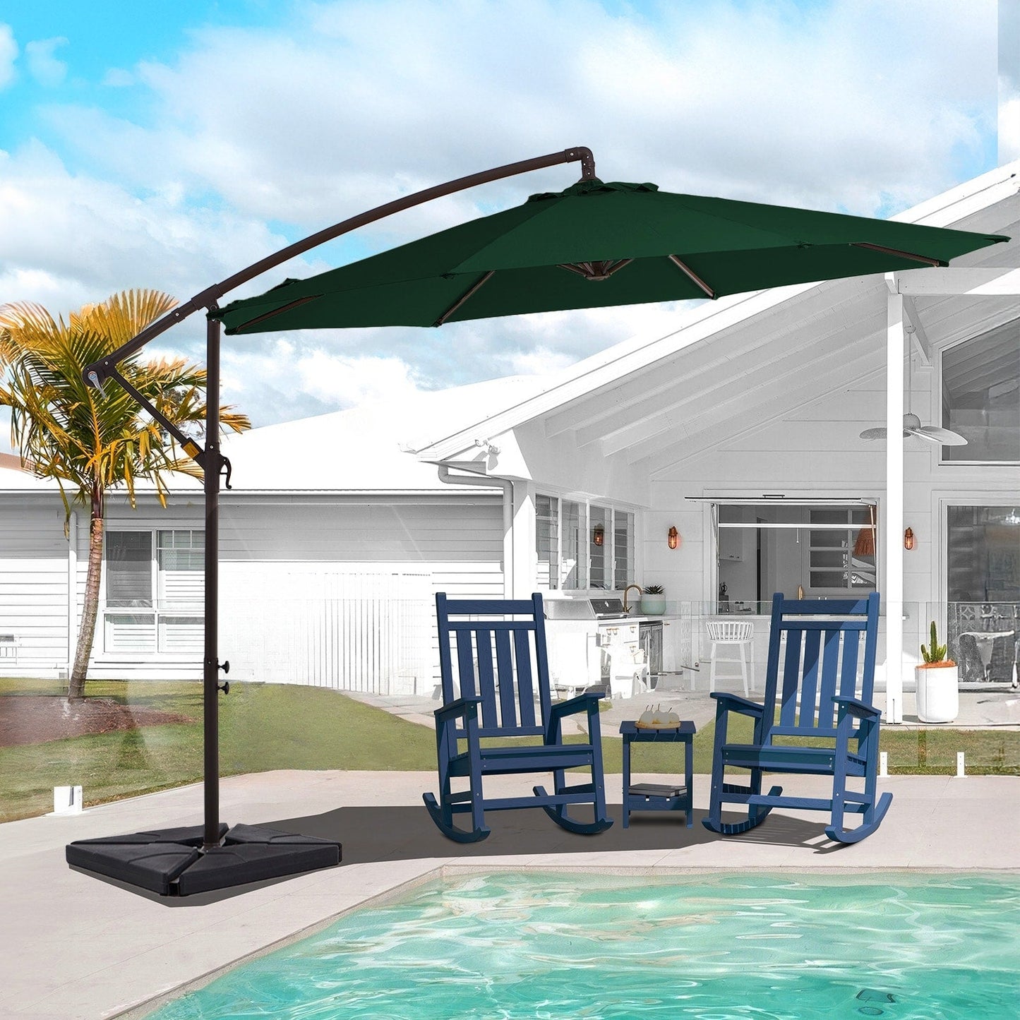 Parasol cantilever en acier de 3 mètres avec levier de manivelle et base lestée