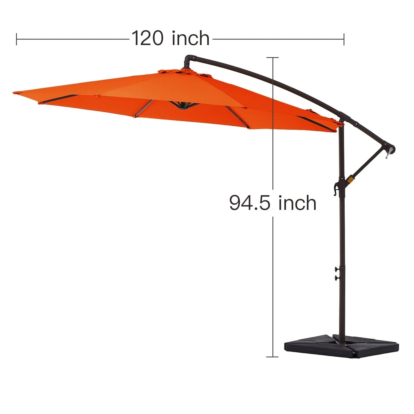 Parasol cantilever en acier de 3 mètres avec levier de manivelle et base lestée