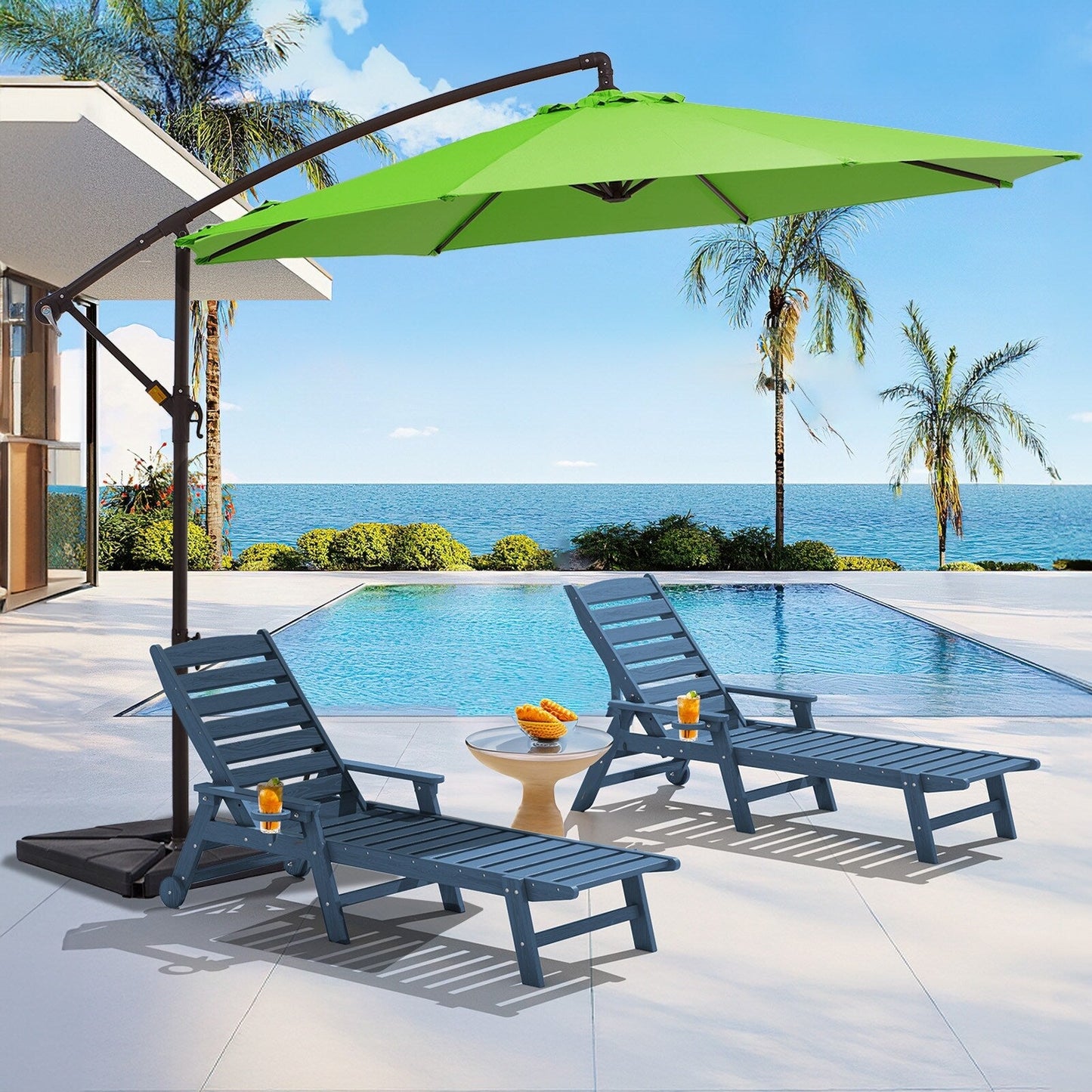 Parasol cantilever en acier de 3 mètres avec levier de manivelle et base lestée