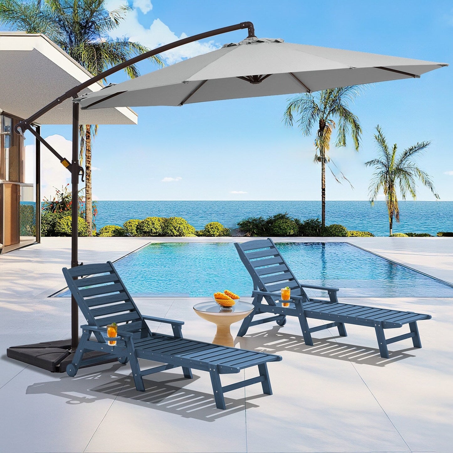 Parasol cantilever en acier de 3 mètres avec levier de manivelle et base lestée