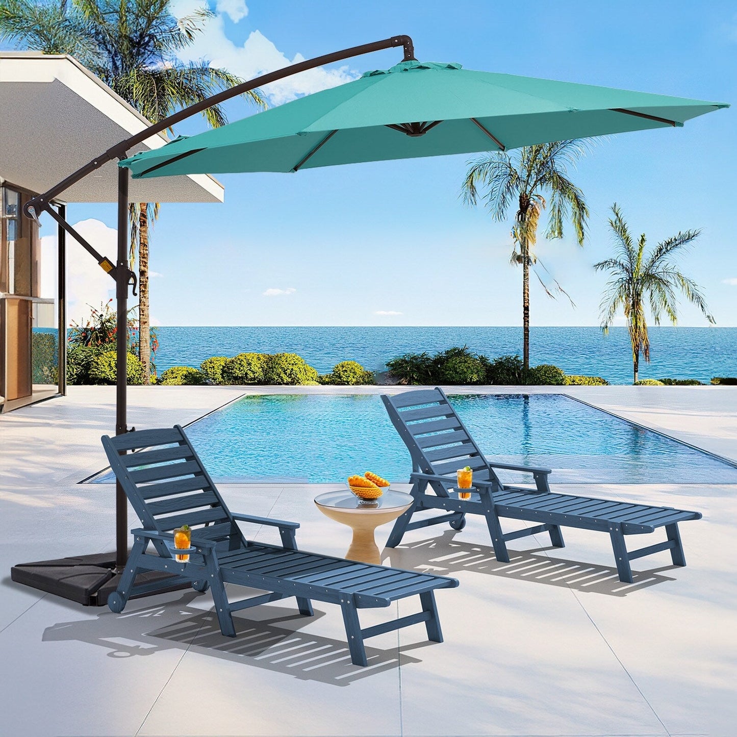 Parasol cantilever en acier de 3 mètres avec levier de manivelle et base lestée