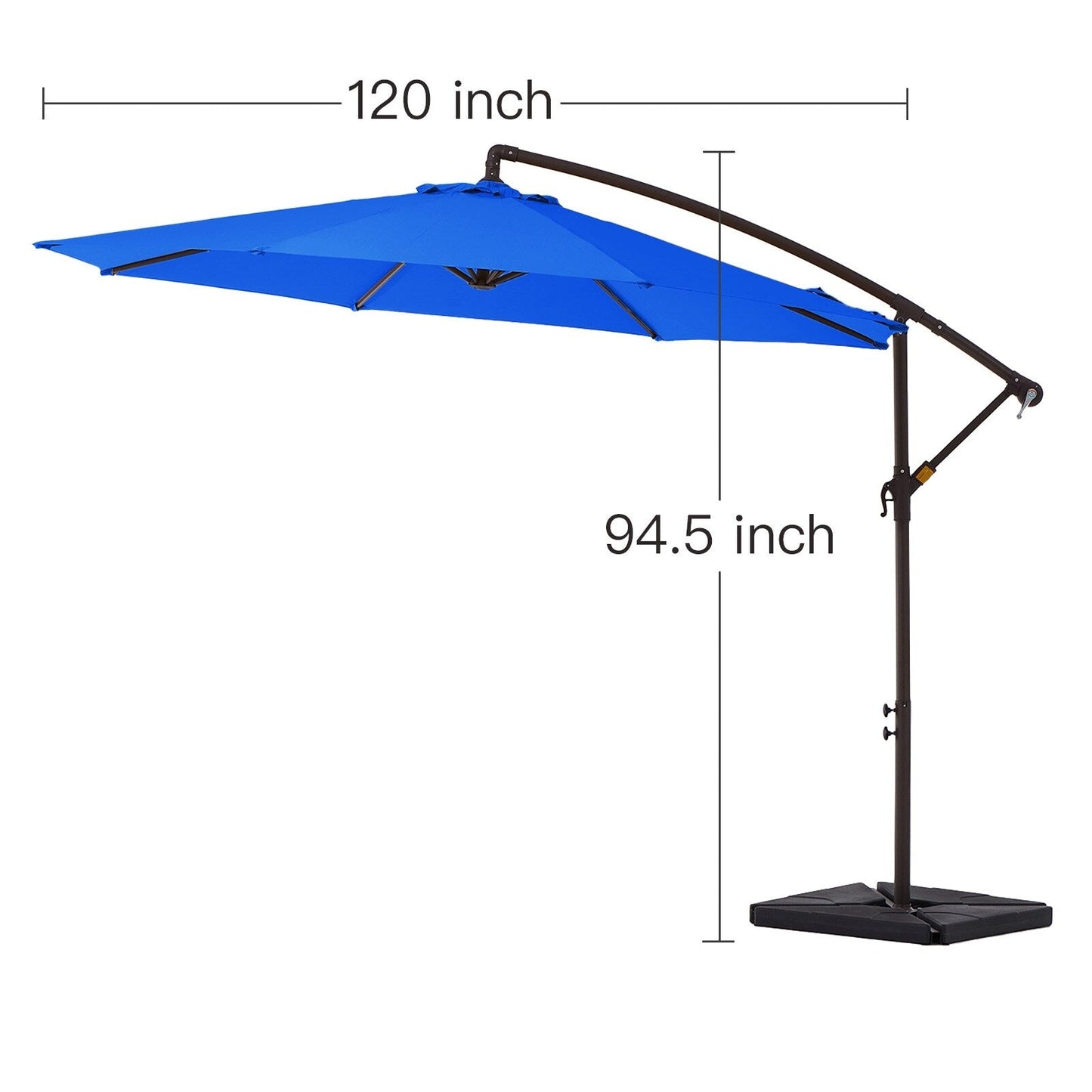 Parasol cantilever en acier de 3 mètres avec levier de manivelle et base lestée