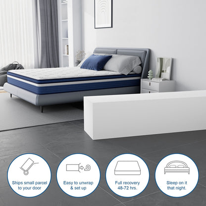 SweDrea Matelas hybride à ressorts de 25 cm (10 po) à effet de soulagement de la pression et rafraîchissant, moelleux, certifié CertiPUR-US, SGS et OEKO-TEX.