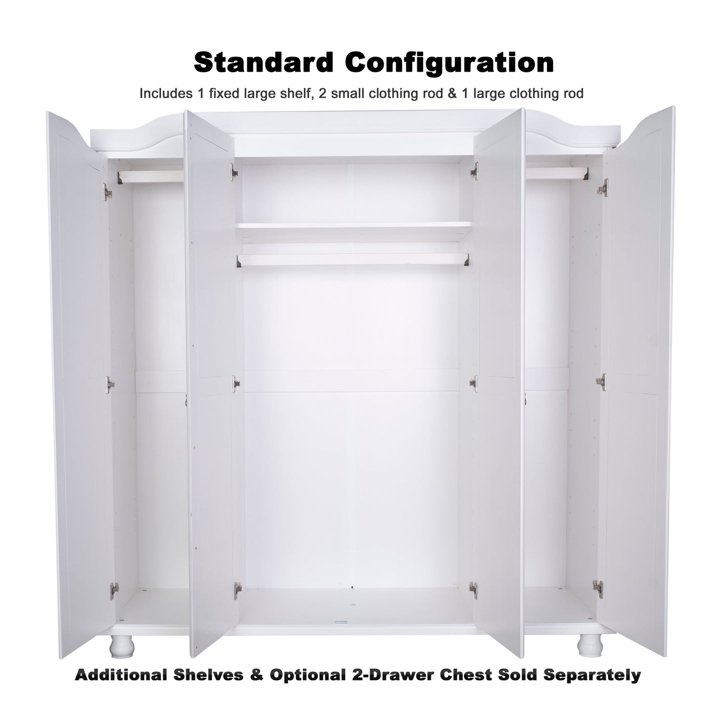 Palace Imports Armoire Kyle à 4 portes en bois massif avec portes en bois massif ou en miroir
