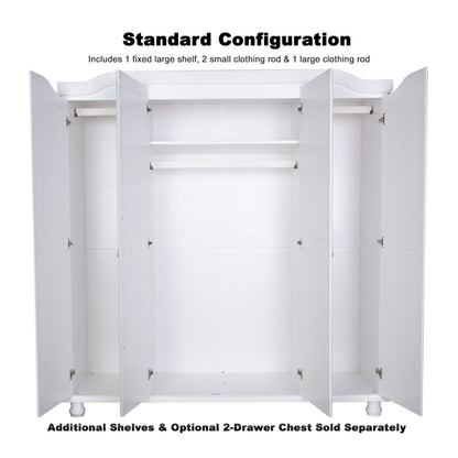 Palace Imports Armoire Kyle à 4 portes en bois massif avec portes en bois massif ou en miroir