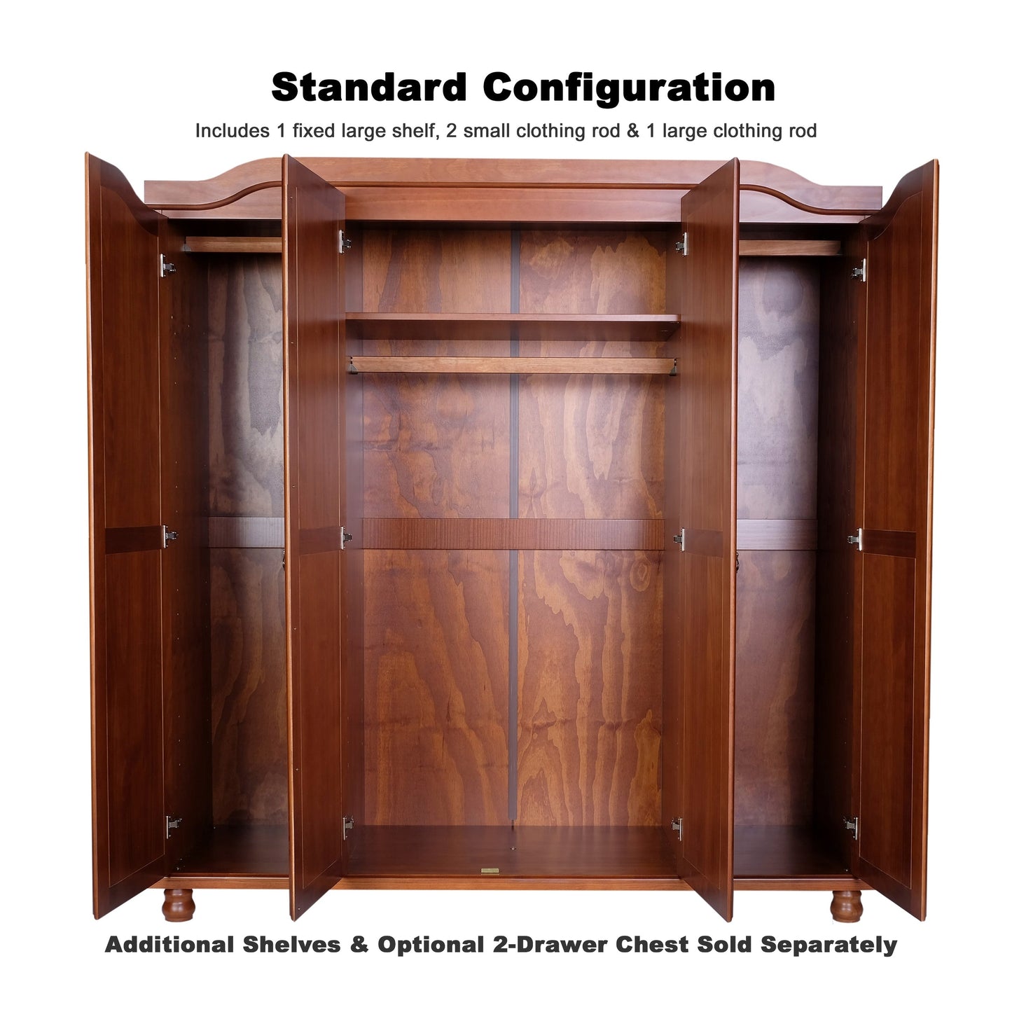 Palace Imports Armoire Kyle à 4 portes en bois massif avec portes en bois massif ou en miroir