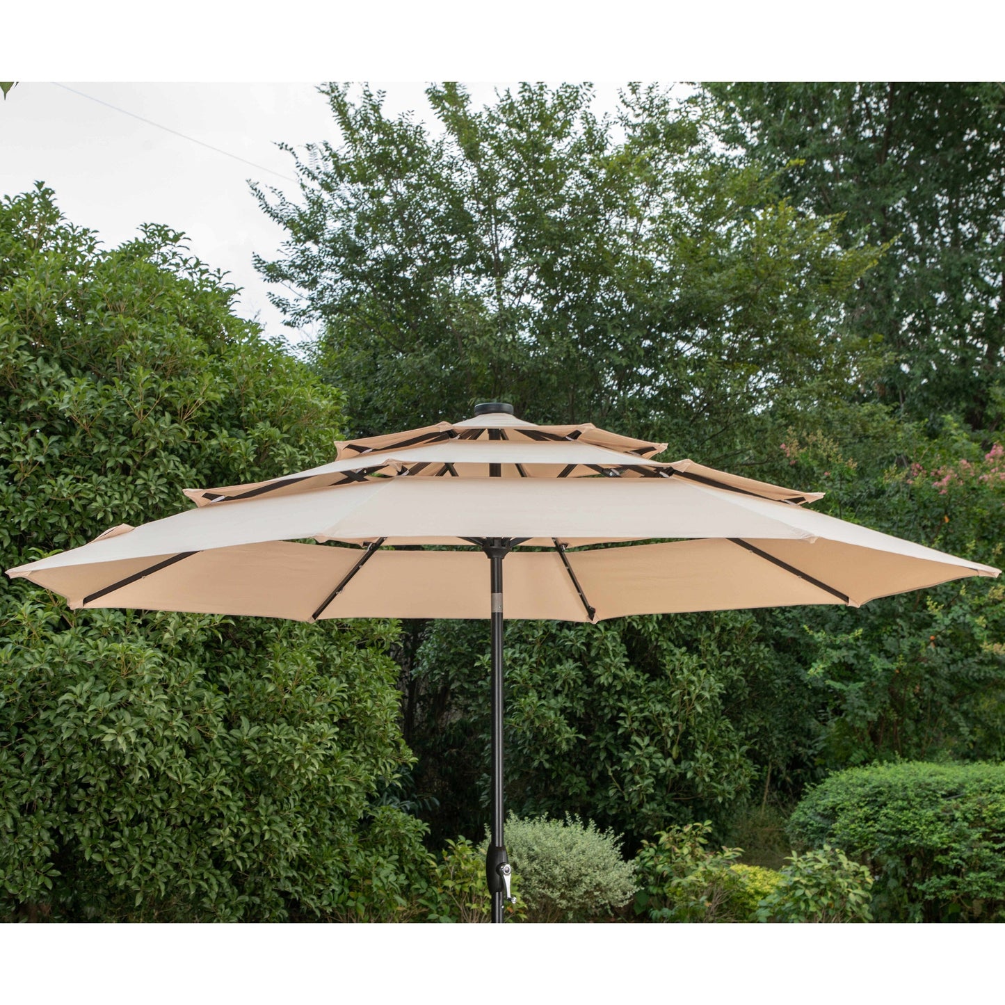 MAISON ARTS Parasol de terrasse extérieur à 3 niveaux, inclinable automatiquement, de 3 mètres, à double ventilation, avec lumières LED.