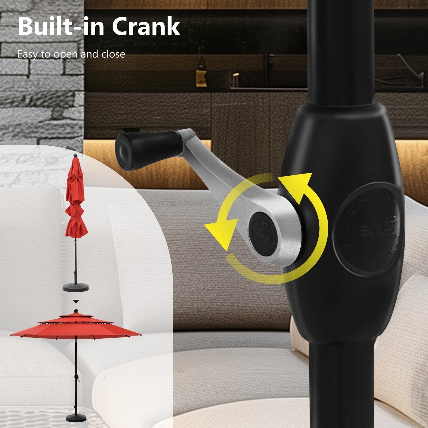 MAISON ARTS Parasol de terrasse extérieur à 3 niveaux, inclinable automatiquement, de 3 mètres, à double ventilation, avec lumières LED.