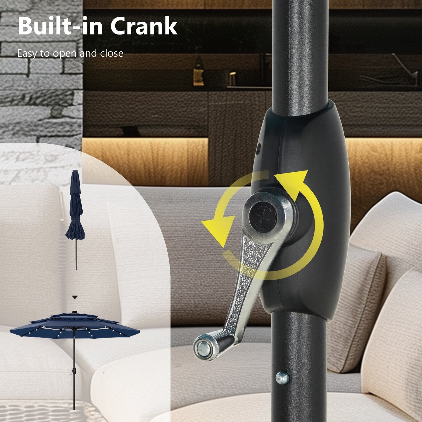 MAISON ARTS Parasol de terrasse extérieur à 3 niveaux, inclinable automatiquement, de 3 mètres, à double ventilation, avec lumières LED.