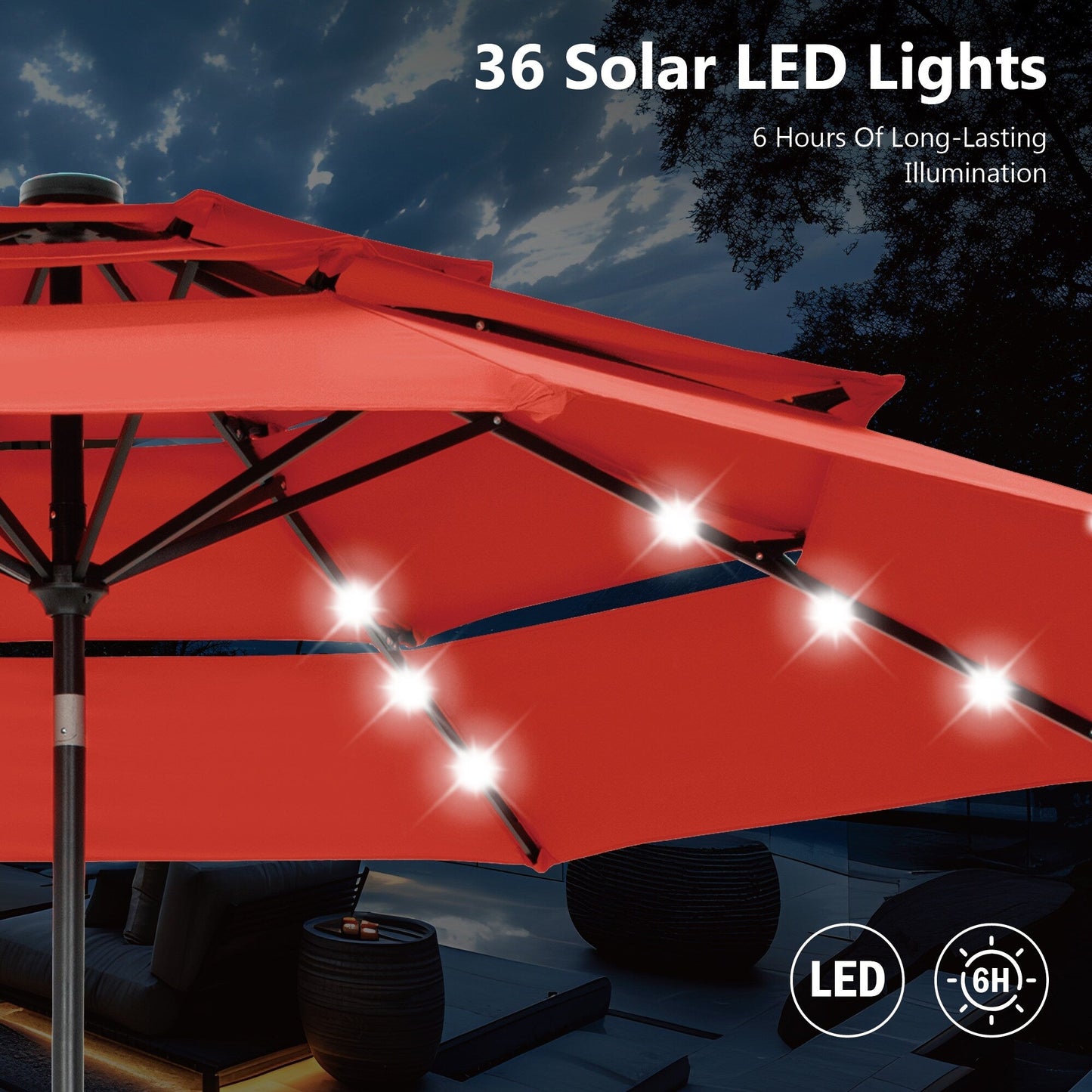 MAISON ARTS Parasol de terrasse extérieur à 3 niveaux, inclinable automatiquement, de 3 mètres, à double ventilation, avec lumières LED.