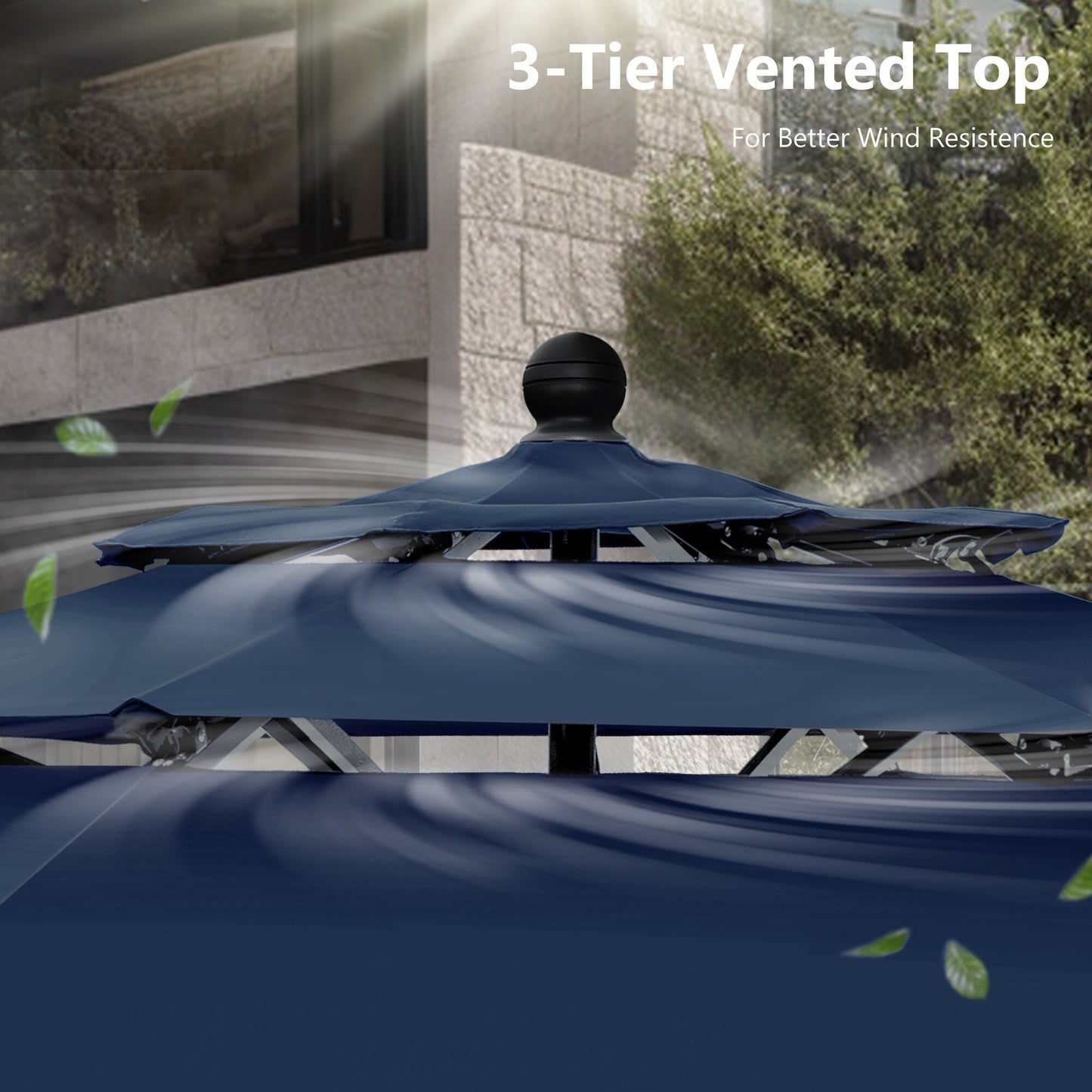 MAISON ARTS Parasol de terrasse extérieur à 3 niveaux, inclinable automatiquement, de 3 mètres, à double ventilation, avec lumières LED.