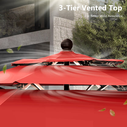 MAISON ARTS Parasol de terrasse extérieur à 3 niveaux, inclinable automatiquement, de 3 mètres, à double ventilation, avec lumières LED.