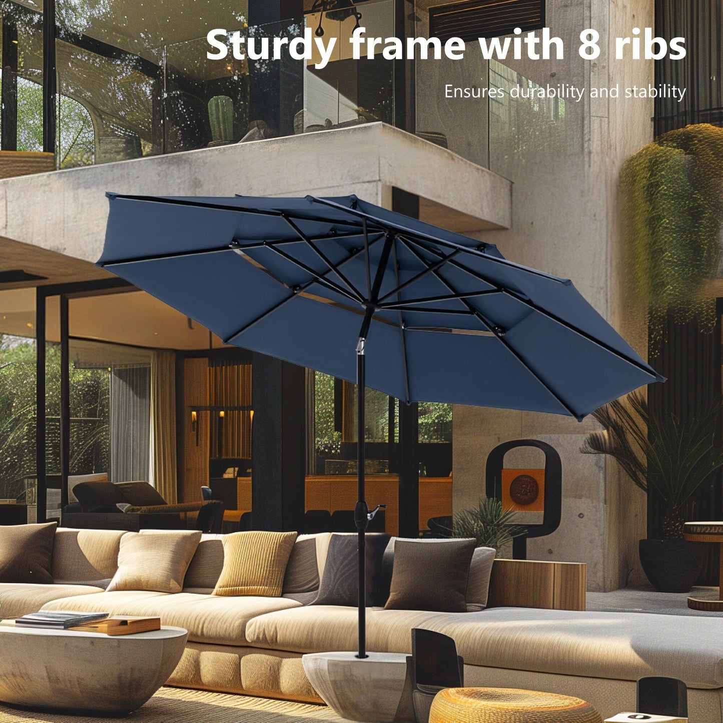 MAISON ARTS Parasol de terrasse extérieur à 3 niveaux, inclinable automatiquement, de 3 mètres, à double ventilation, avec lumières LED.