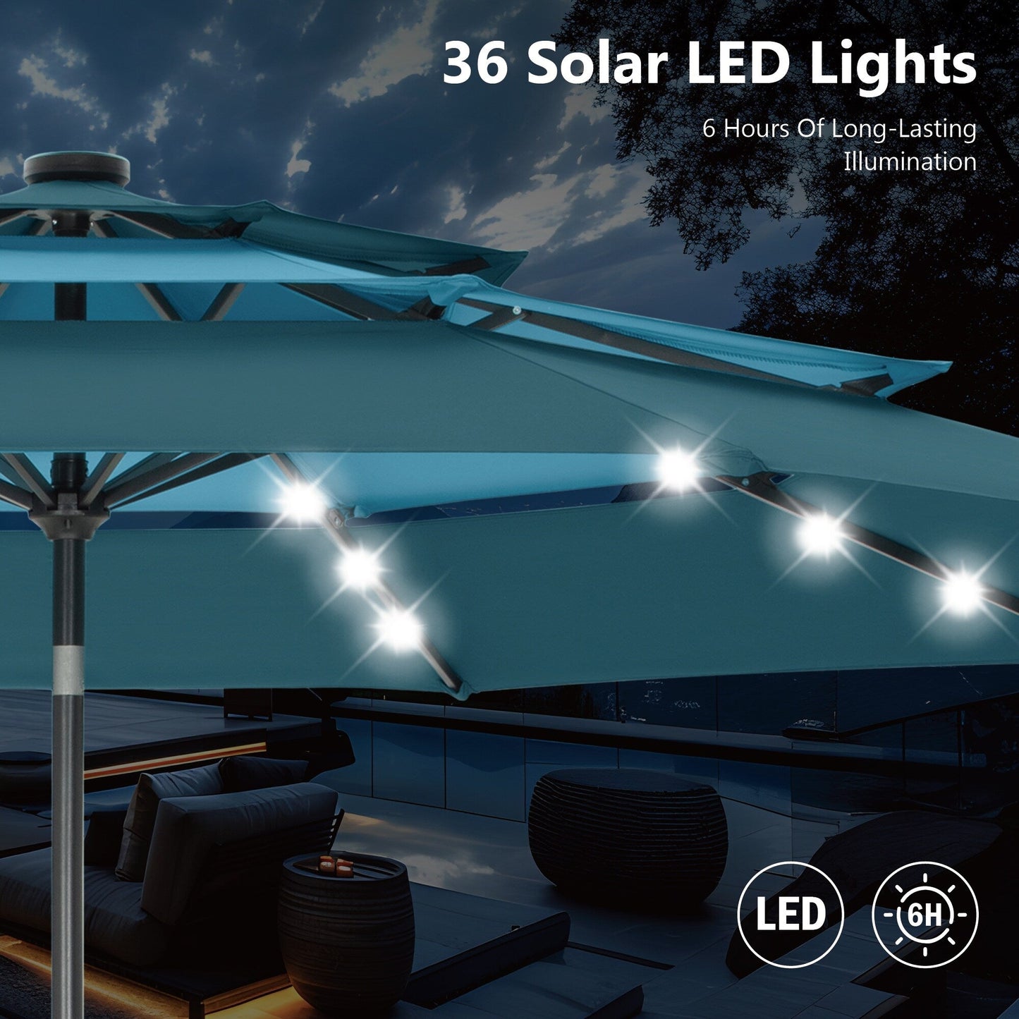 MAISON ARTS Parasol de terrasse extérieur à 3 niveaux, inclinable automatiquement, de 3 mètres, à double ventilation, avec lumières LED.