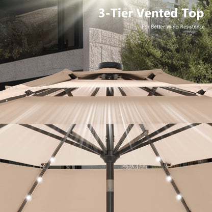 MAISON ARTS Parasol de terrasse extérieur à 3 niveaux, inclinable automatiquement, de 3 mètres, à double ventilation, avec lumières LED.