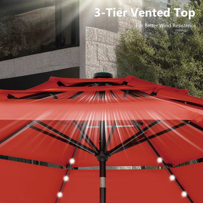 MAISON ARTS Parasol de terrasse extérieur à 3 niveaux, inclinable automatiquement, de 3 mètres, à double ventilation, avec lumières LED.