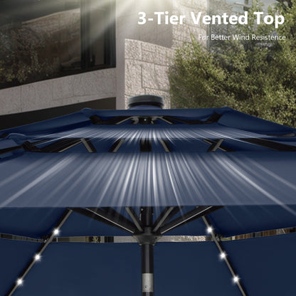 MAISON ARTS Parasol de terrasse extérieur à 3 niveaux, inclinable automatiquement, de 3 mètres, à double ventilation, avec lumières LED.