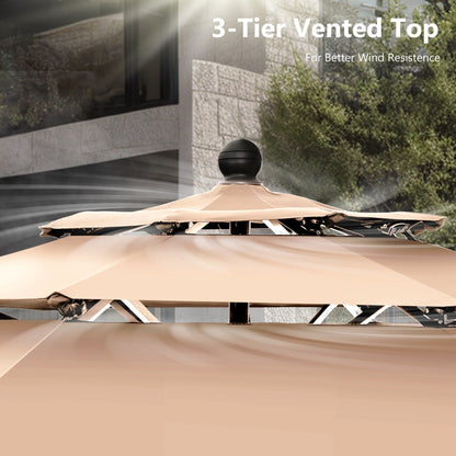 MAISON ARTS Parasol de terrasse extérieur à 3 niveaux, inclinable automatiquement, de 3 mètres, à double ventilation, avec lumières LED.