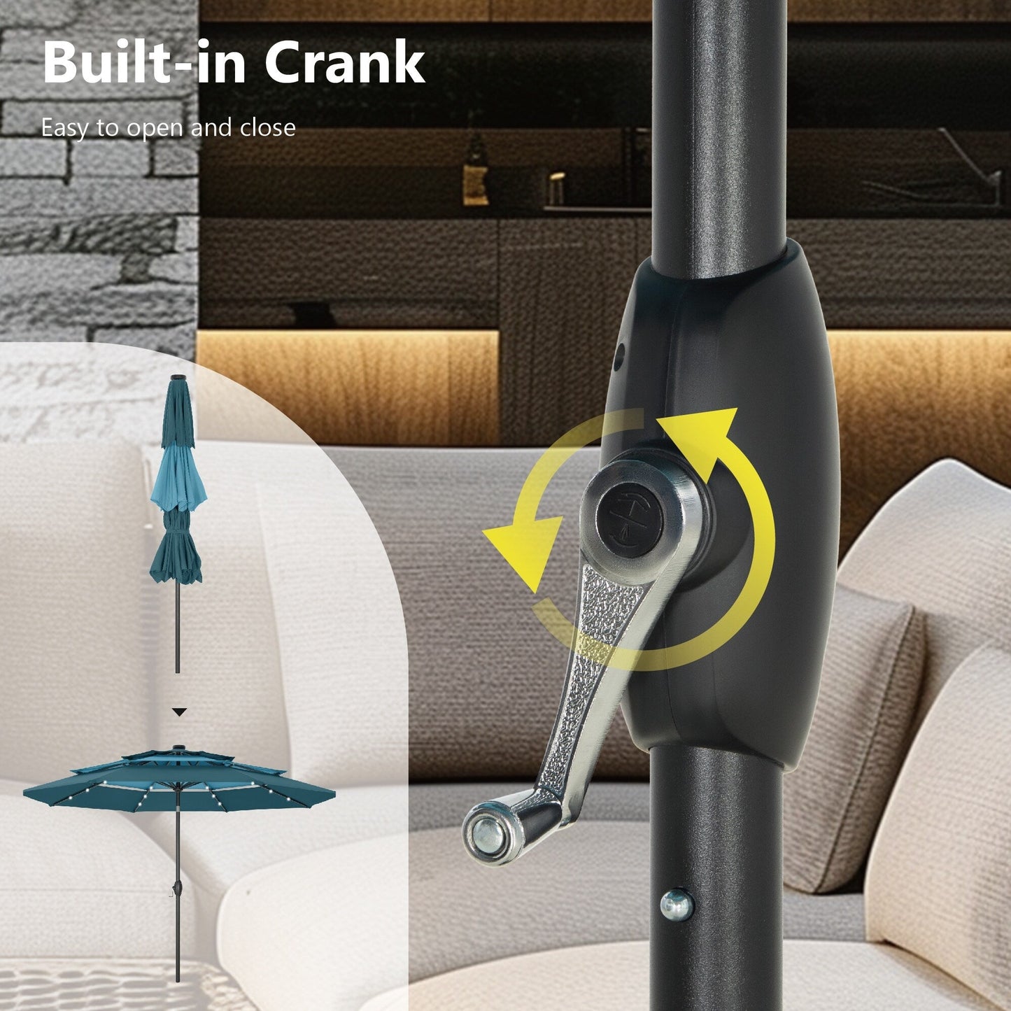 MAISON ARTS Parasol de terrasse extérieur à 3 niveaux, inclinable automatiquement, de 3 mètres, à double ventilation, avec lumières LED.