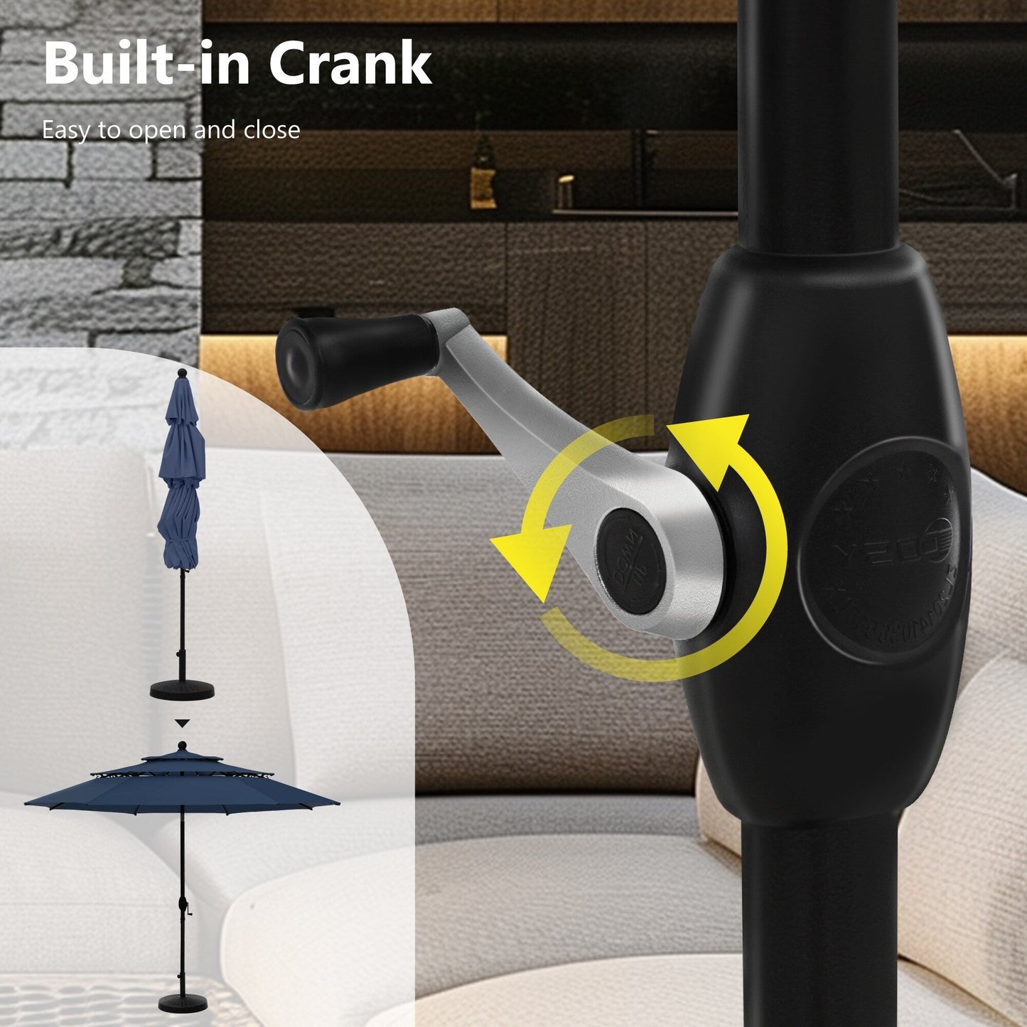 MAISON ARTS Parasol de terrasse extérieur à 3 niveaux, inclinable automatiquement, de 3 mètres, à double ventilation, avec lumières LED.