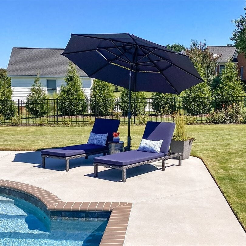 MAISON ARTS 10ft 3 Tiers Patio Outdoor Umbrella Matched with most Patio Table with Ventilation Auto-tilt and Crank Lift