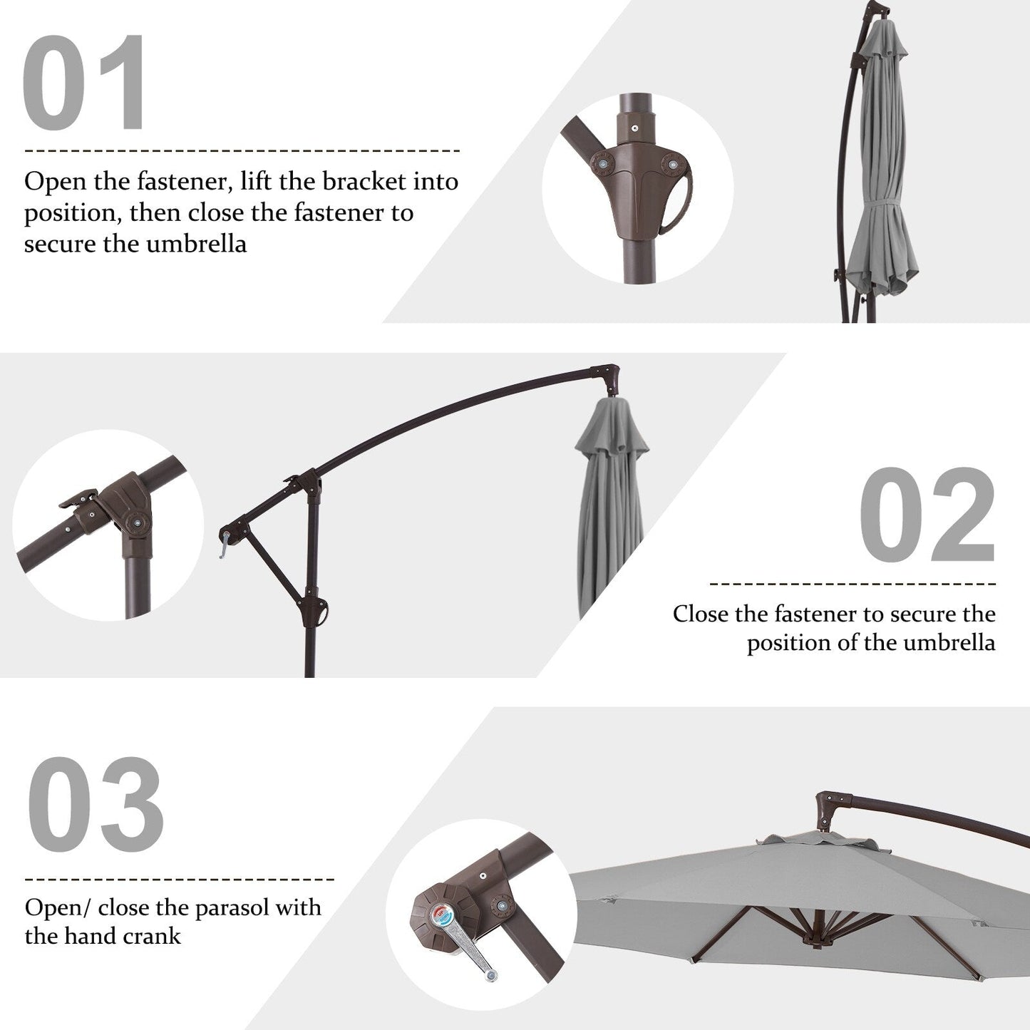 10ft Steel Crank Lift Hanging Offset Cantilever Umbrella