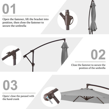 10ft Steel Crank Lift Hanging Offset Cantilever Umbrella