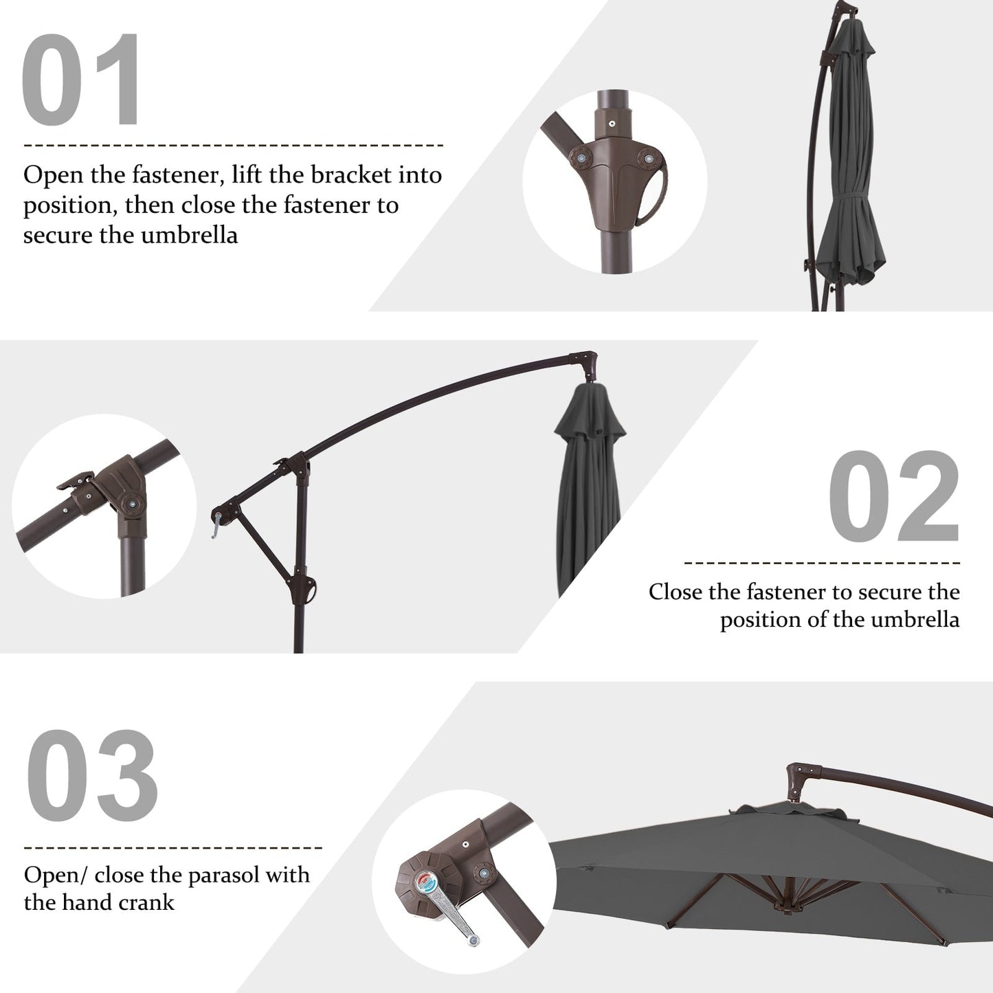 10ft Steel Crank Lift Hanging Offset Cantilever Umbrella