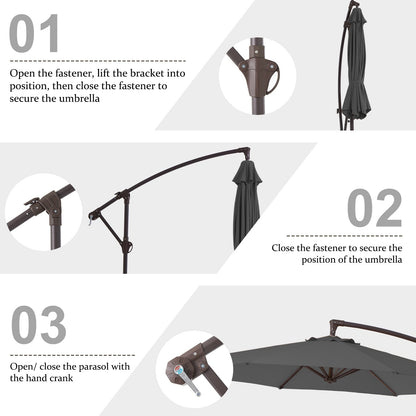 10ft Steel Crank Lift Hanging Offset Cantilever Umbrella