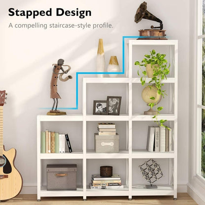 Étagère à livres en forme d'échelle à 12 niveaux, étagère d'angle de style industriel