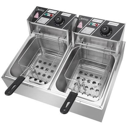 Friteuse électrique à double cylindre en acier inoxydable de 12,7 QT/12 L