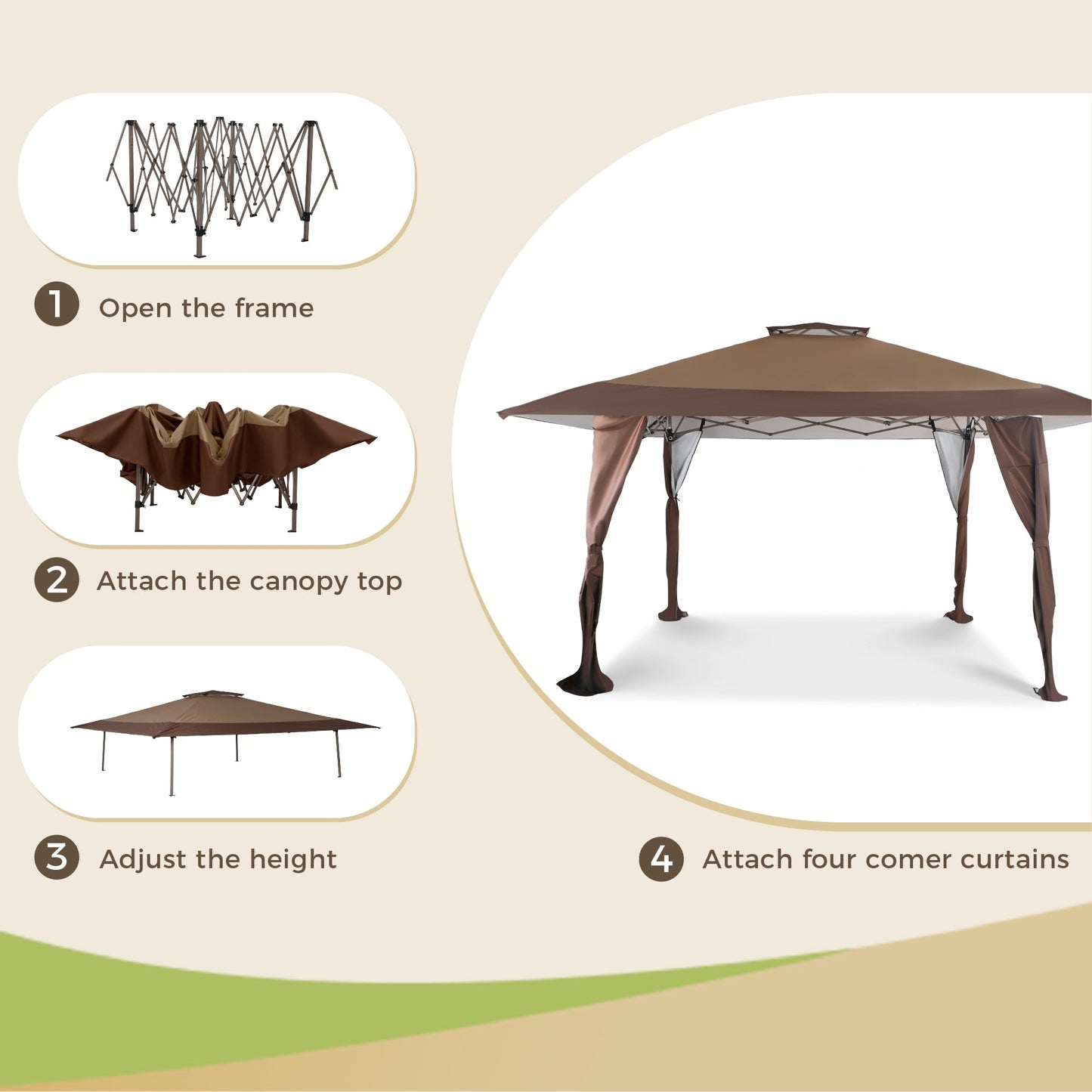Caravane de jardin gonflable renforcée de 3,96 m x 3,96 m (13' x 13'), avec élégant rideau d'angle - 13x13ft