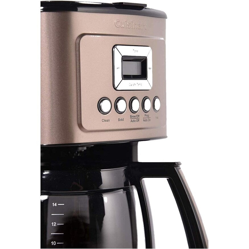 Cafetière automatique 14 tasses, carafe en verre, contrôle de la force du café, réglage 1 à 4 tasses, acier inoxydable brun foncé
