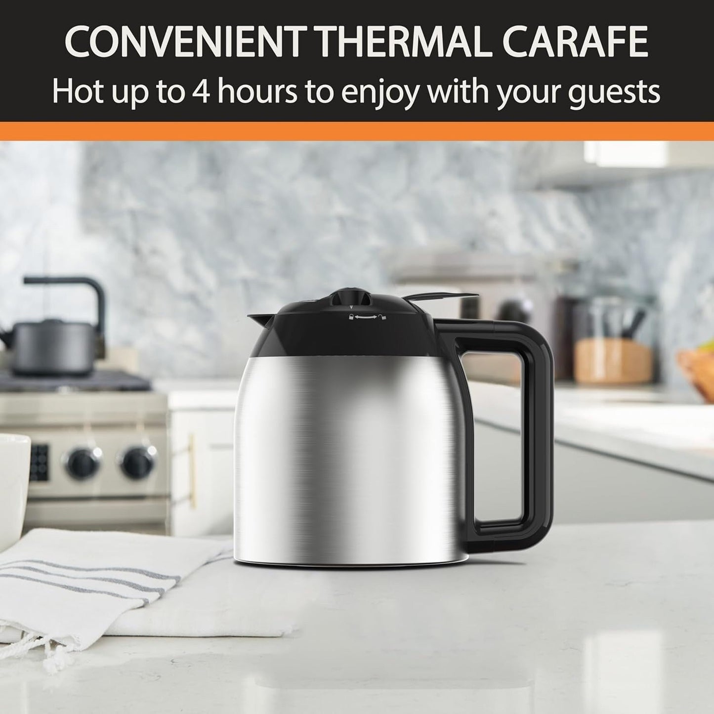 Cafetière programmable 14 tasses, carafe en acier inoxydable, 3 intensités de café, minuterie 24h, maintien au chaud 4h