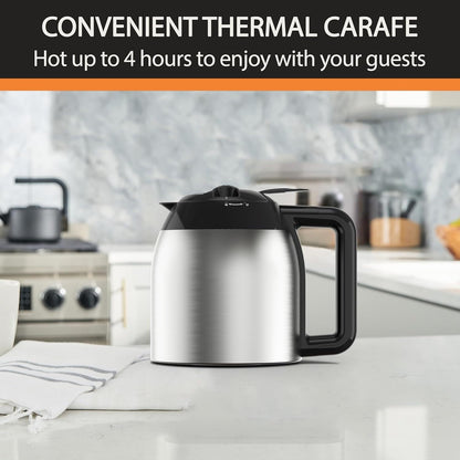 Cafetière programmable 14 tasses, carafe en acier inoxydable, 3 intensités de café, minuterie 24h, maintien au chaud 4h