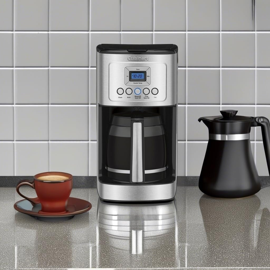 Cafetière 14 tasses en acier inoxydable, carafe en verre, entièrement automatique, contrôle de la force du café.