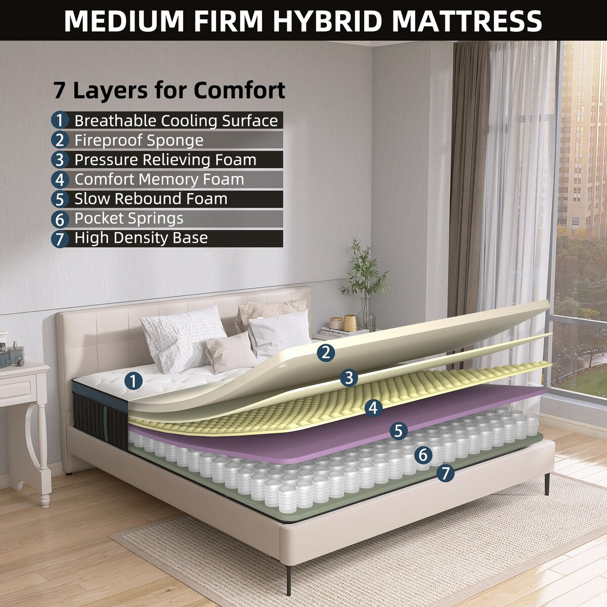 Matelas hybride en mousse à gel de 35 cm (14 pouces) livré dans une boîte pour un soutien et un soulagement de la pression.