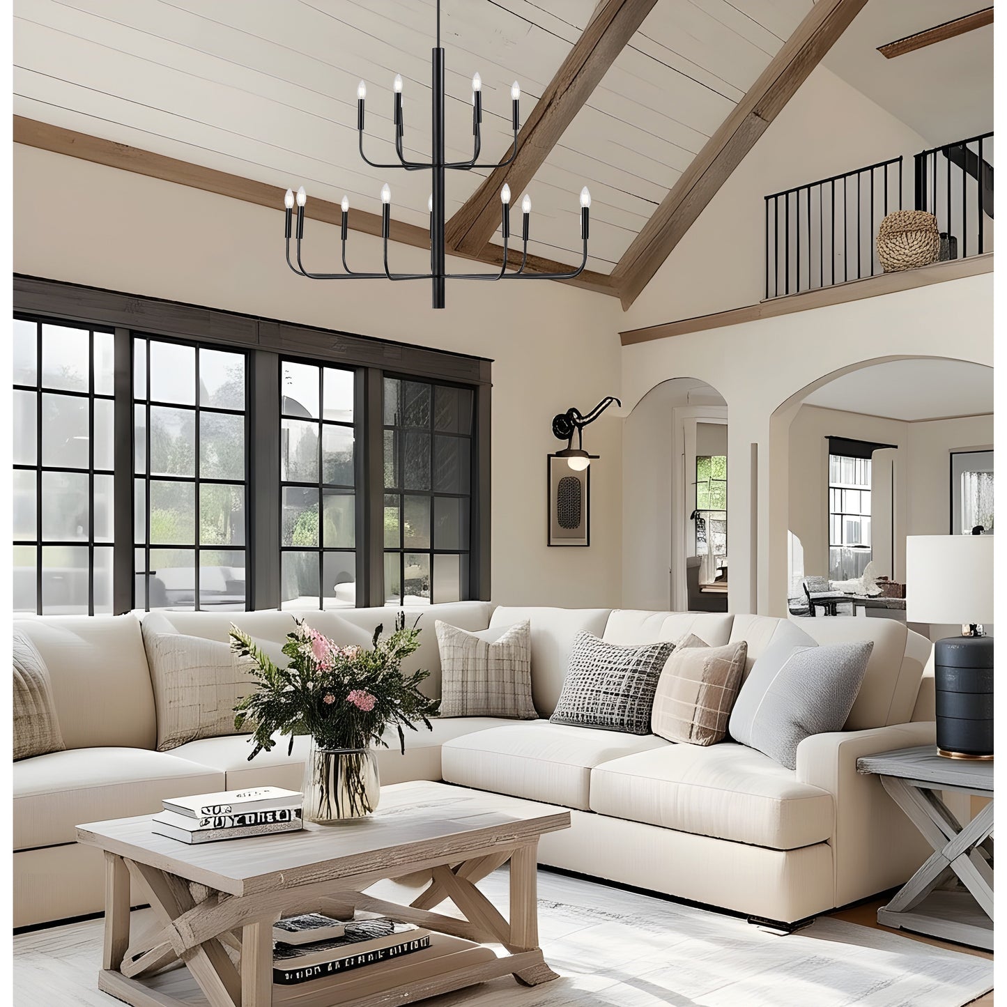 Luminaire minimaliste à 15 lumières, style bougeoir, design ancien à 2 niveaux - 48