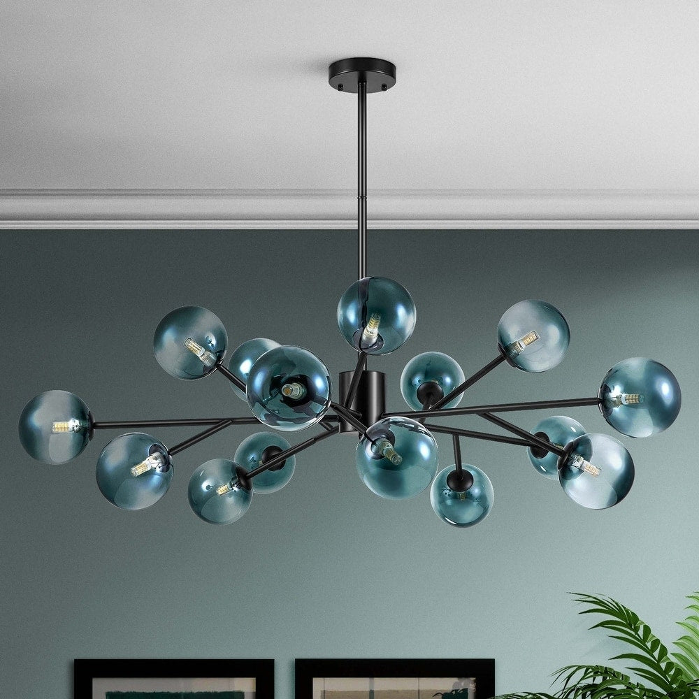 Grand lustre sphérique moderne à bulles de verre, noir ou doré, pour salle à manger