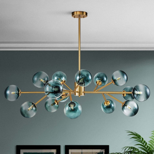 Grand lustre sphérique moderne à bulles de verre, noir ou doré, pour salle à manger