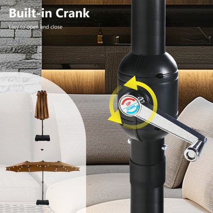 Parasol de jardin rectangulaire MAISON ARTS de 4,5 mètres, à manivelle, double face, avec éclairage solaire LED, pour terrasse, avec socle inclus.