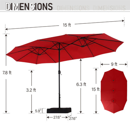 Parasol de jardin rectangulaire MAISON ARTS de 4,5 mètres, à manivelle, double face, avec éclairage solaire LED, pour terrasse, avec socle inclus.
