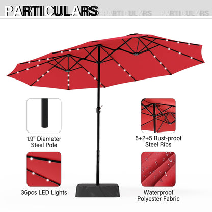 Parasol de jardin rectangulaire MAISON ARTS de 4,5 mètres, à manivelle, double face, avec éclairage solaire LED, pour terrasse, avec socle inclus.