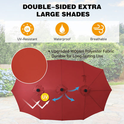 Parasol de jardin rectangulaire de 4,5 mètres à manivelle, double face, avec éclairage solaire LED, pour terrasse, avec socle inclus.