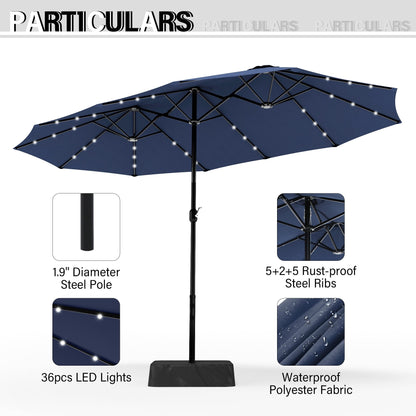 Parasol de jardin rectangulaire MAISON ARTS de 4,5 mètres, à manivelle, double face, avec éclairage solaire LED, pour terrasse, avec socle inclus.