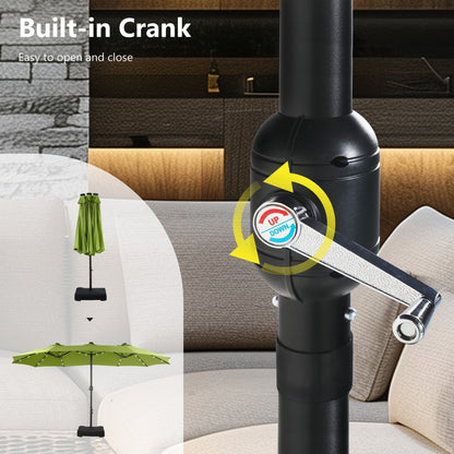 Parasol de jardin rectangulaire MAISON ARTS de 4,5 mètres, à manivelle, double face, avec éclairage solaire LED, pour terrasse, avec socle inclus.