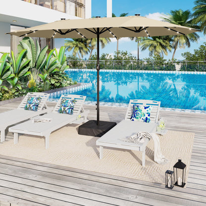Parasol de jardin rectangulaire de 4,5 mètres à manivelle, double face, avec éclairage solaire LED, pour terrasse, avec socle inclus.