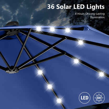 Parasol de jardin rectangulaire MAISON ARTS de 4,5 mètres, à manivelle, double face, avec éclairage solaire LED, pour terrasse, avec socle inclus.