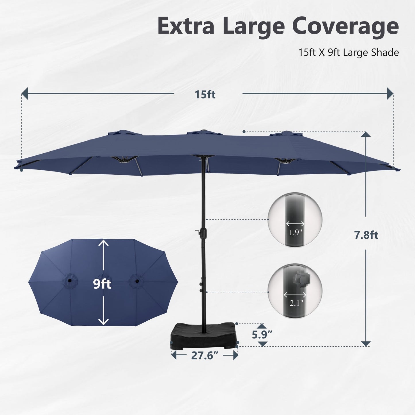 MAISON ARTS Parasol de terrasse double face extra large de 4,5 m avec socle inclus